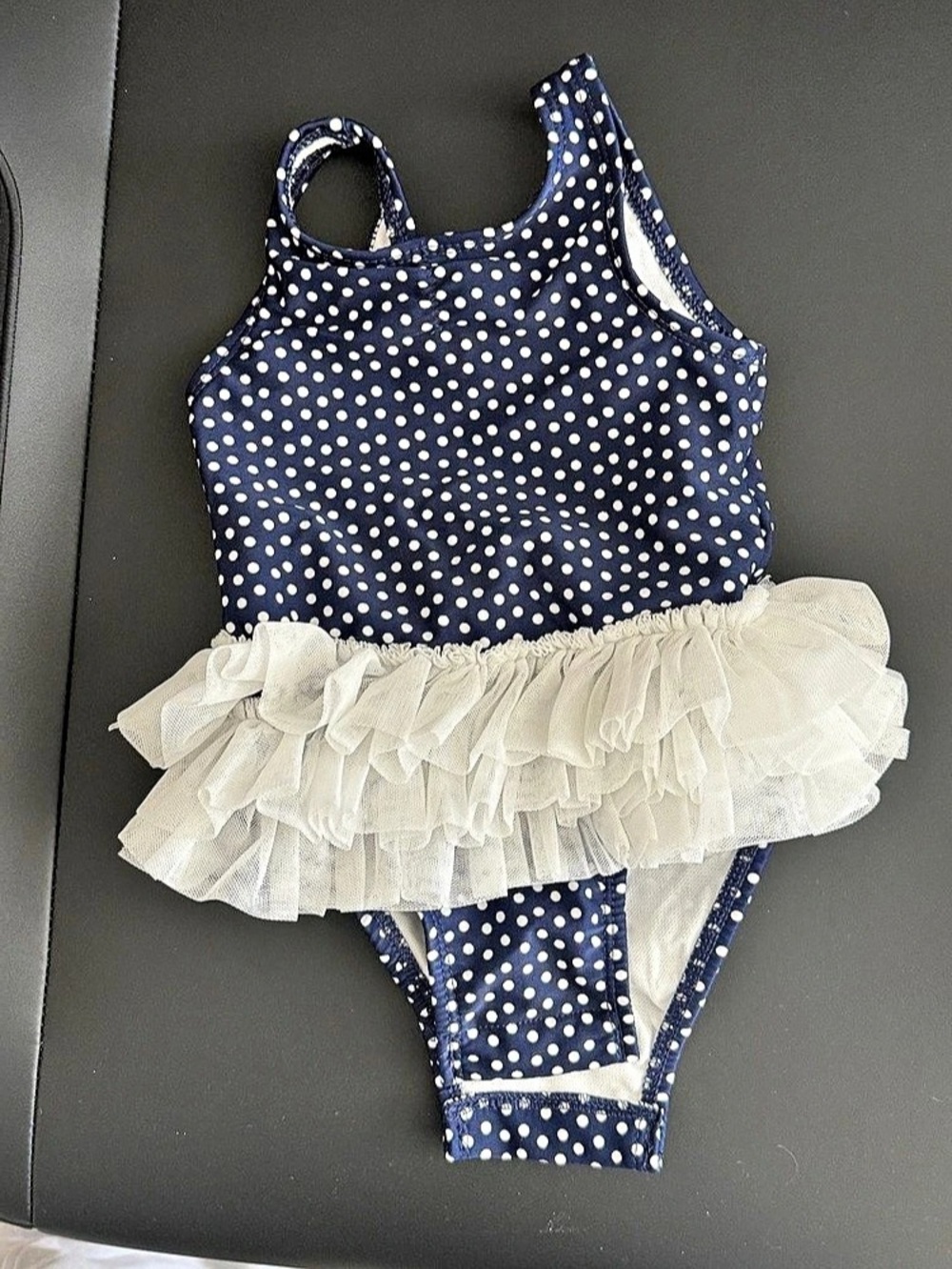 Cat & Jack Polka Dot Ruffle bathing suit in Blue & White